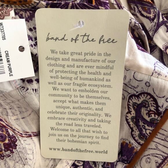 Band Of The Free NWT Lyonnette Paisley Boho Long Sleeve Mini Dress Cream Purple - Picture 13 of 13